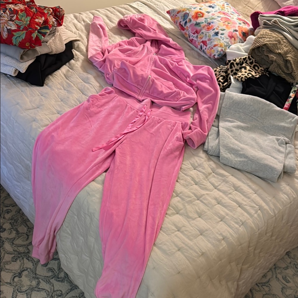 Pink Velour Tracksuit Set